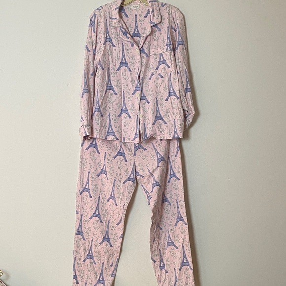 BedHead Pink and Blue Parisian Print Pajama Set - Picture 1 of 4